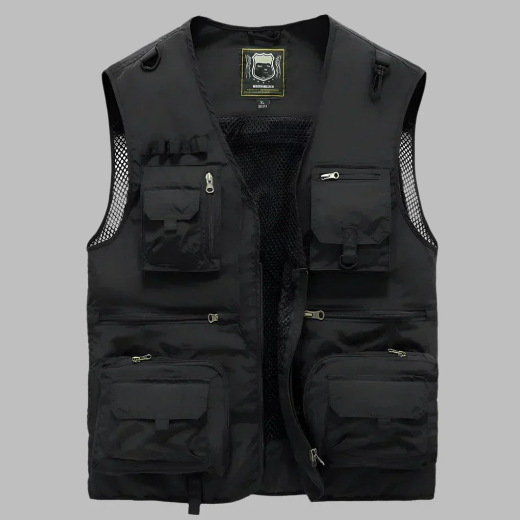 Men's Multi-Pocket Outdoor Adventure Vest - Functional & Durable Black
