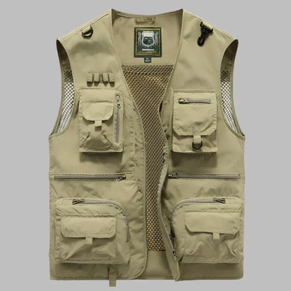 Men's Multi-Pocket Outdoor Adventure Vest - Functional & Durable Khaki