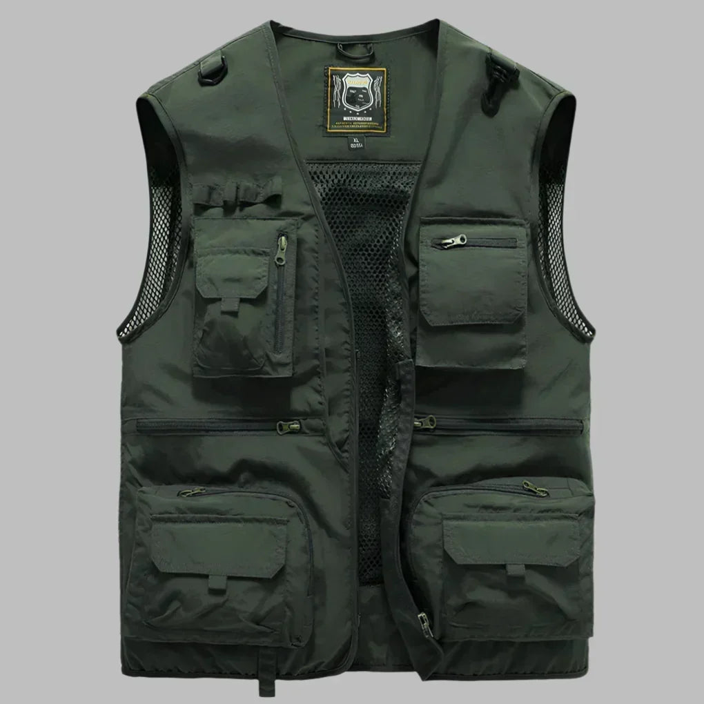 Men's Multi-Pocket Outdoor Adventure Vest - Functional & Durable Army Green