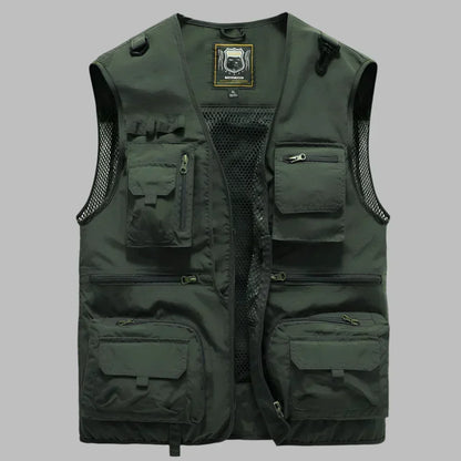 Men's Multi-Pocket Outdoor Adventure Vest - Functional & Durable Army Green