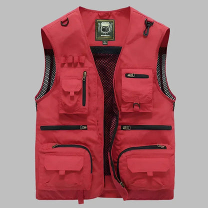 Men's Multi-Pocket Outdoor Adventure Vest - Functional & Durable Red