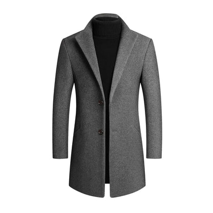 Men's Notched Lapel Mid-Length Overcoat for Daily Use Warm Grey
