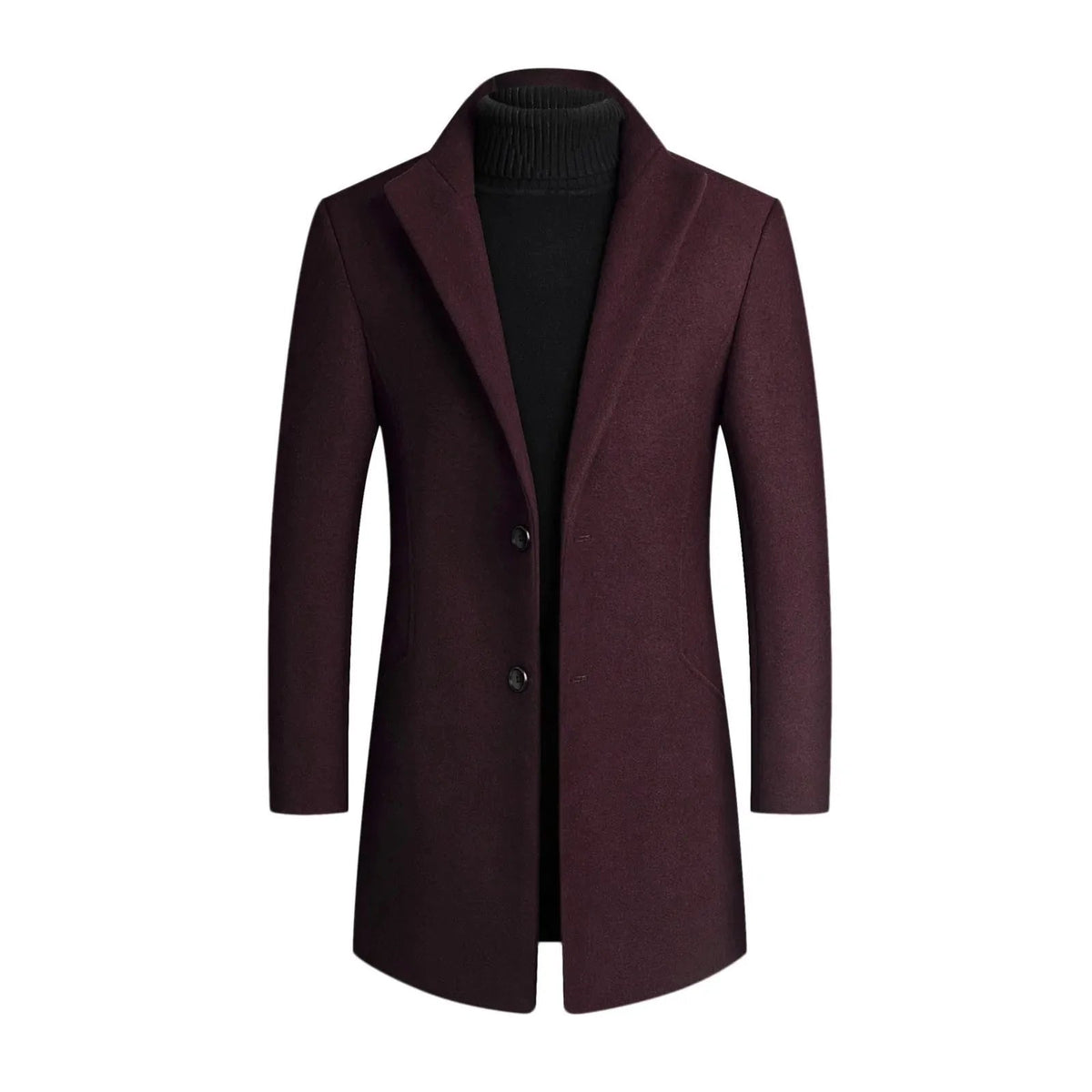 Men's Notched Lapel Mid-Length Overcoat for Daily Use Warm Red