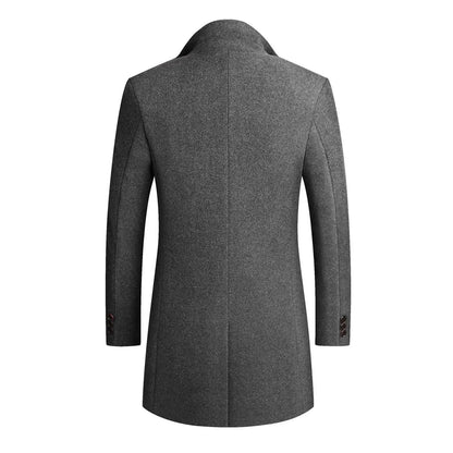 Men's Notched Lapel Mid-Length Overcoat for Daily Use Warm