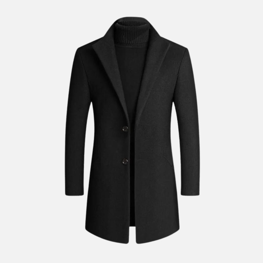 Men's Notched Lapel Mid-Length Overcoat for Daily Use Warm