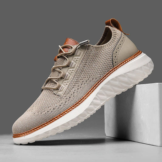Men's Multi-Color Knit Orthopedic Lace-Up Sneakers for Everyday Wear Khaki
