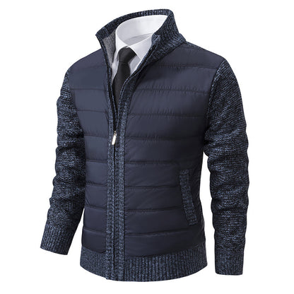 Men's Padded Zip-Up Jacket for Fall and Winter Everyday Wear Navy Blue