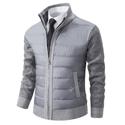 Men's Padded Zip-Up Jacket for Fall and Winter Everyday Wear Light Gray