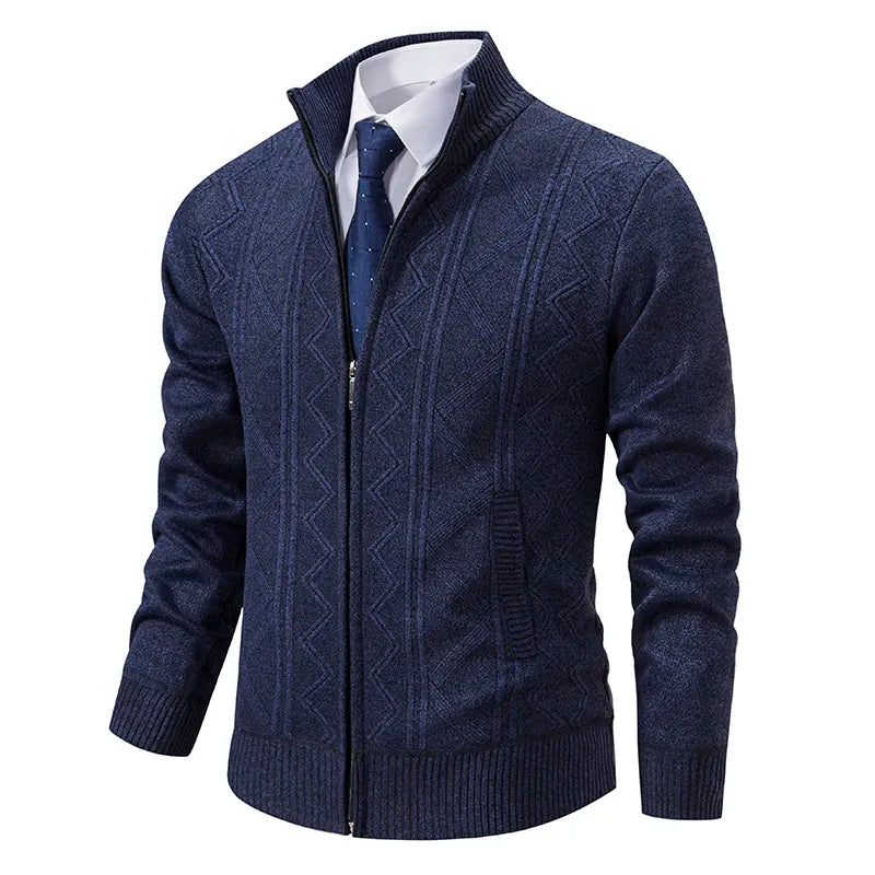Men's Padded Zip-Up Jacket for Fall and Winter Everyday Wear Navy Blue 2