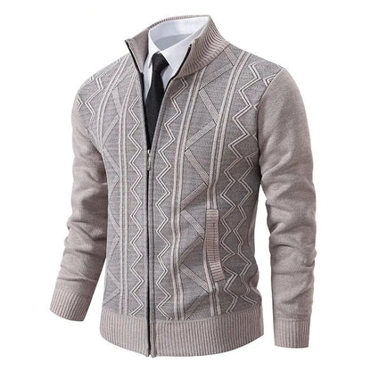 Men's Padded Zip-Up Jacket for Fall and Winter Everyday Wear Beige