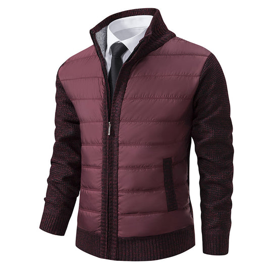 Men's Padded Zip-Up Jacket for Fall and Winter Everyday Wear Burgundy