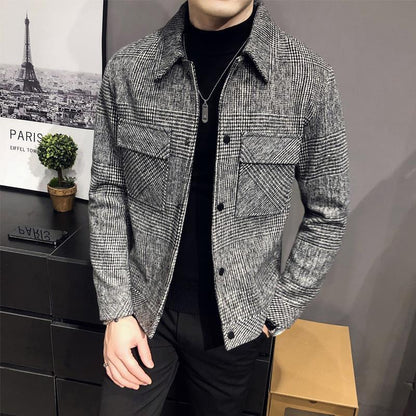 Men's Plaid Button-Down Jacket for Fall and Winter Everyday Wear