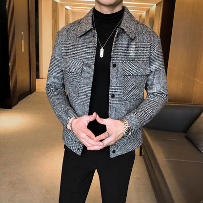 Men's Plaid Button-Down Jacket for Fall and Winter Everyday Wear Grey