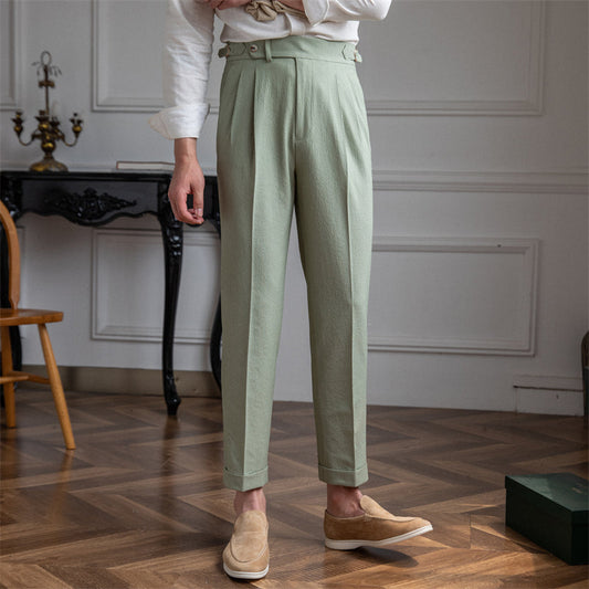 Men's Pleated Cropped Trousers for Fall and Winter Everyday Wear