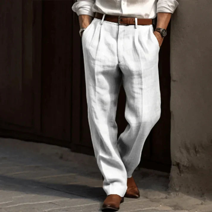 Men's Pleated High-Waisted Trousers for Fall and Winter Everyday Wear White