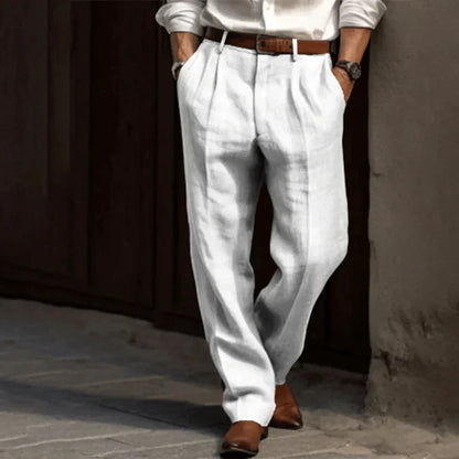 Men's Pleated High-Waisted Trousers for Fall and Winter Everyday Wear White