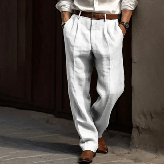 Men's Pleated High-Waisted Trousers for Fall and Winter Everyday Wear White