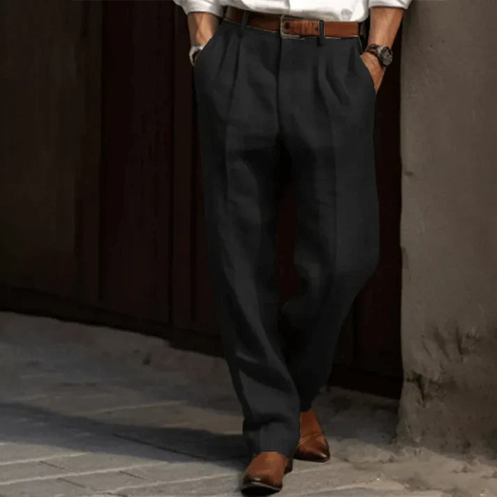 Men's Pleated High-Waisted Trousers for Fall and Winter Everyday Wear Black