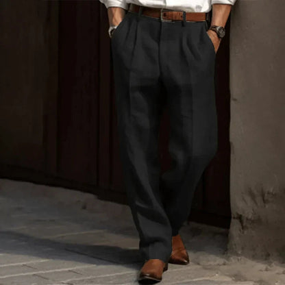 Men's Pleated High-Waisted Trousers for Fall and Winter Everyday Wear Black