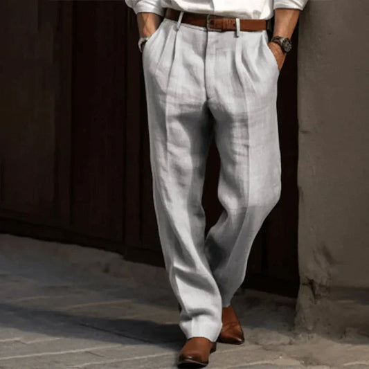 Men's Pleated High-Waisted Trousers for Fall and Winter Everyday Wear Gray