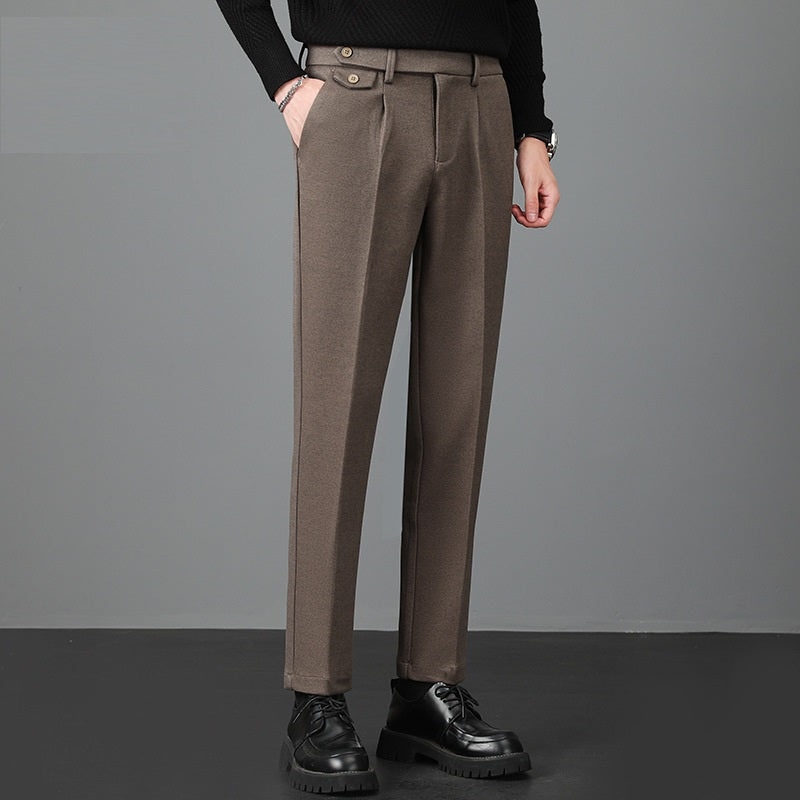 Men's Pleated Straight Leg Dress Trousers for Daily Use