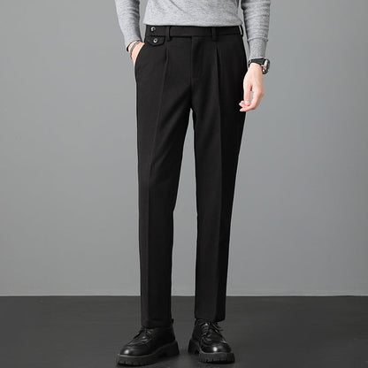 Men's Pleated Straight Leg Dress Trousers for Daily Use Black