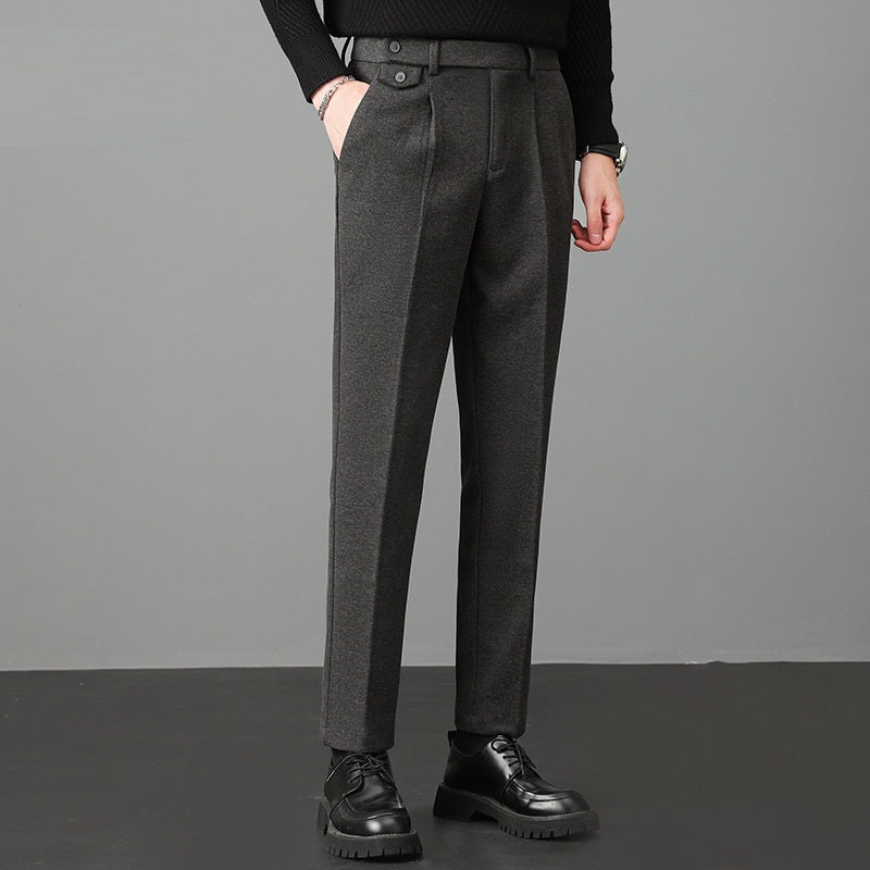 Men's Pleated Straight Leg Dress Trousers for Daily Use Grey