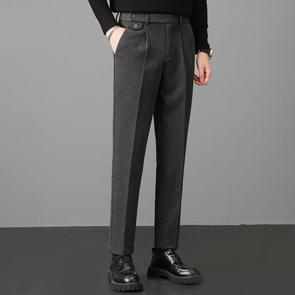 Men's Pleated Straight Leg Dress Trousers for Daily Use Grey