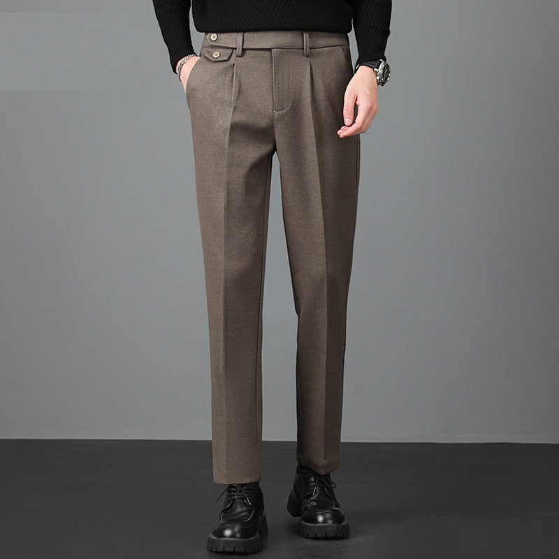 Men's Pleated Straight Leg Dress Trousers for Daily Use Taupe