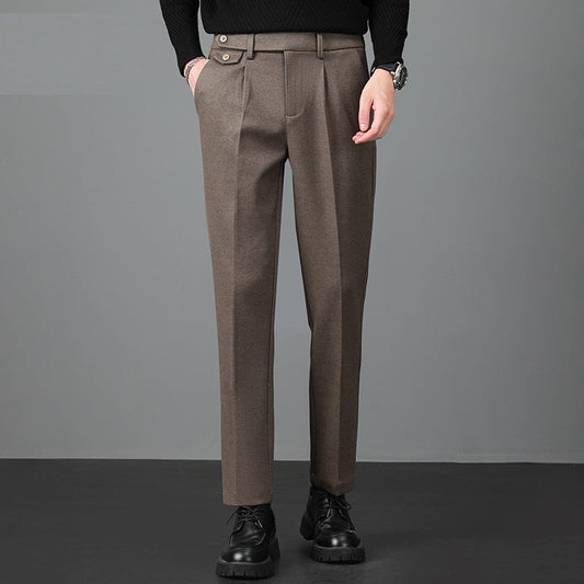 Men's Pleated Straight Leg Dress Trousers for Daily Use Taupe