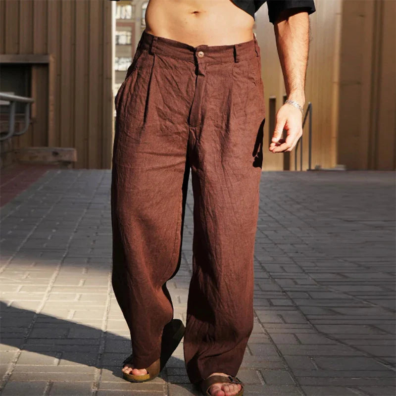 Men's Pleated Wide Leg Trousers for Fall and Winter Everyday Wear Dark Brown