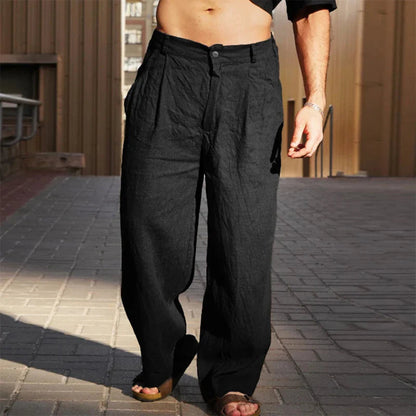 Men's Pleated Wide Leg Trousers for Fall and Winter Everyday Wear Black