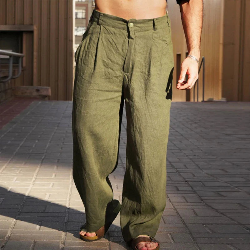 Men's Pleated Wide Leg Trousers for Fall and Winter Everyday Wear Olive