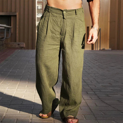 Men's Pleated Wide Leg Trousers for Fall and Winter Everyday Wear Olive
