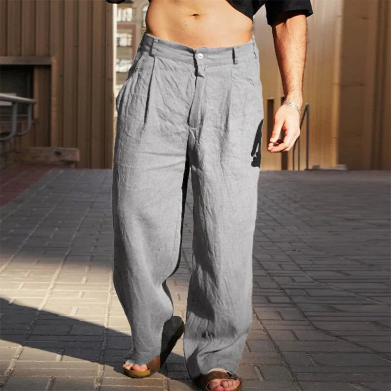 Men's Pleated Wide Leg Trousers for Fall and Winter Everyday Wear Light Grey