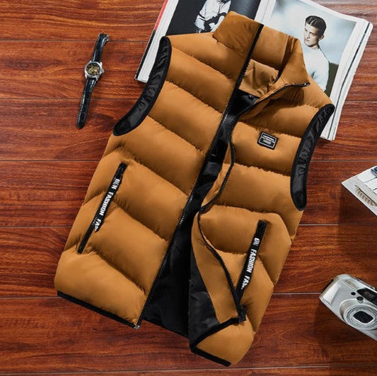 Men's Puffer Zip-Up Vest for Everyday Wear for Daily Use Brown