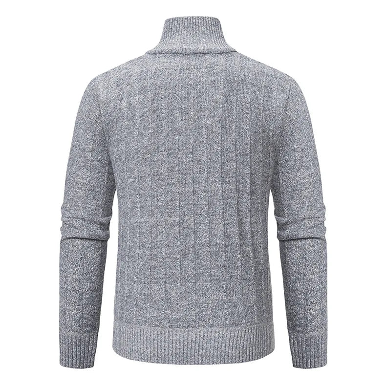 Men's Midnight Blue Quarter-Zip Cable Knit Sweater for Fall and Winter