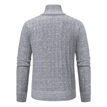 Men's Midnight Blue Quarter-Zip Cable Knit Sweater for Fall and Winter