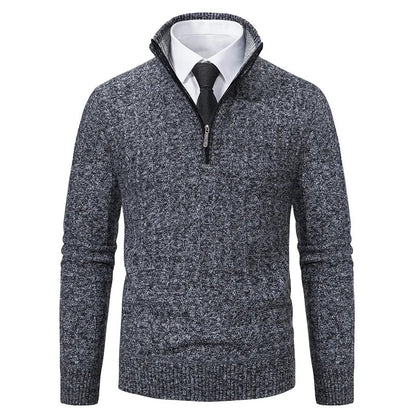Men's Midnight Blue Quarter-Zip Cable Knit Sweater for Fall and Winter