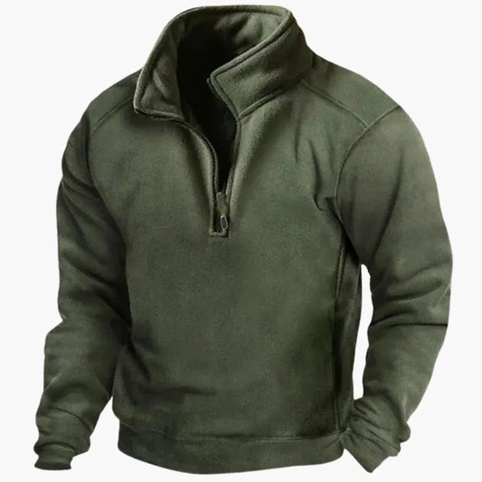 Men's Quarter-Zip Fleece Pullover for Fall and Winter Everyday Wear Green