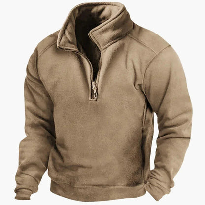 Men's Quarter-Zip Fleece Pullover for Fall and Winter Everyday Wear Khaki