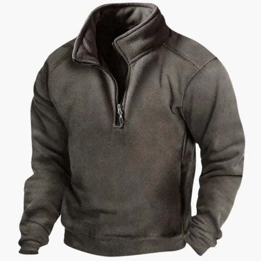 Men's Quarter-Zip Fleece Pullover for Fall and Winter Everyday Wear Dark Gray