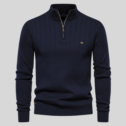 Men's Quarter-Zip Sweater for Fall and Winter Everyday Wear Dark Blue