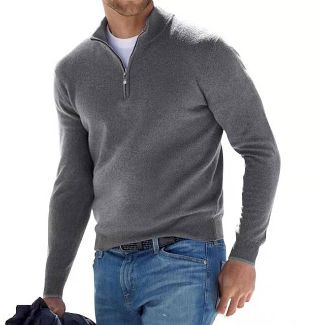 Men's Multi-Color Quarter Zip Sweater for Fall and Winter Gray