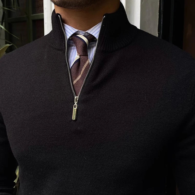 Men's Multi-Color Ribbed Quarter Zip Sweater for Fall and Winter