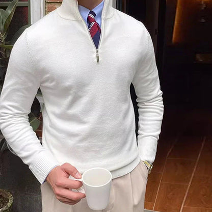 Men's Multi-Color Ribbed Quarter Zip Sweater for Fall and Winter
