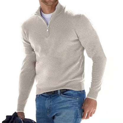 Men's Multi-Color Quarter Zip Sweater for Fall and Winter Beige