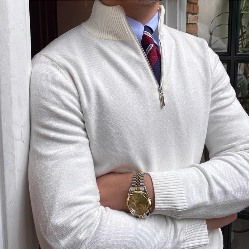 Men's Multi-Color Ribbed Quarter Zip Sweater for Fall and Winter