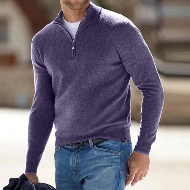 Men's Multi-Color Quarter Zip Sweater for Fall and Winter Purple