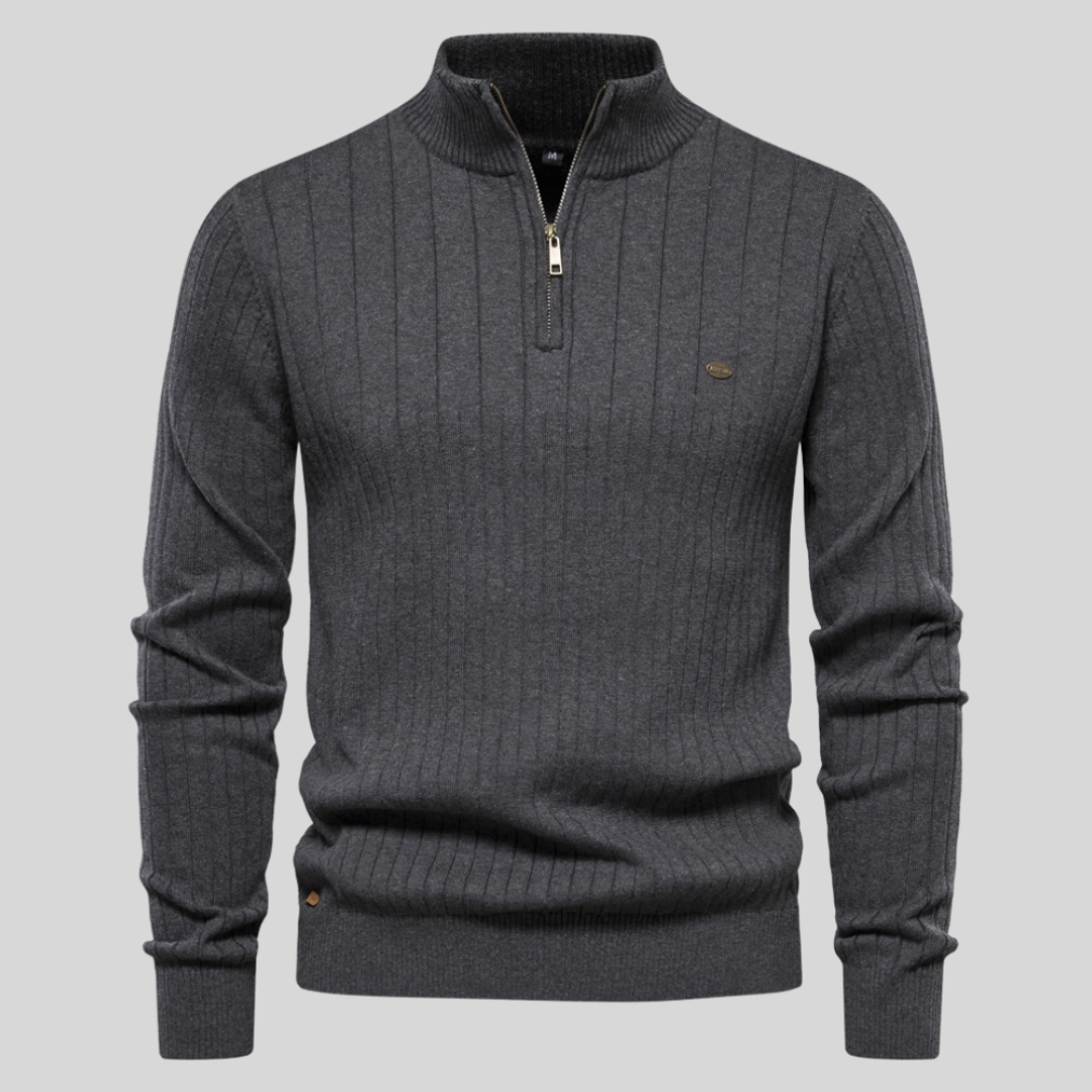 Men's Quarter-Zip Sweater for Fall and Winter Everyday Wear Dark Gray